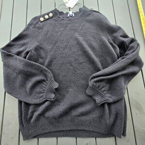 Crown & Ivy Black Sweater with Silver shoulder buttons sz XXL